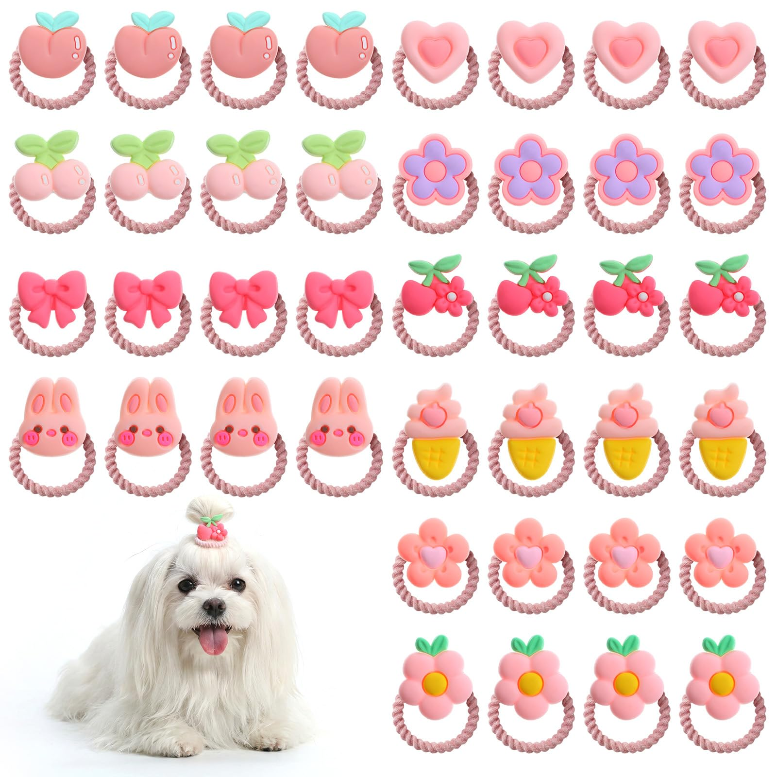40 Piece Dog Hair Bows with Rubber Bands for Small Dogs and Cats, Cute Handmade Puppy Hair Accessories for Yorkies, Shih Tzus & Maltese