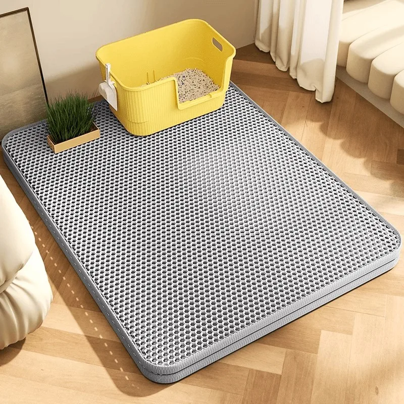 Extra Large Waterproof Cat Litter Mat, Double Layer Honeycomb EVA Litter Trapping Mat, Non-Slip Washable Floor Protector