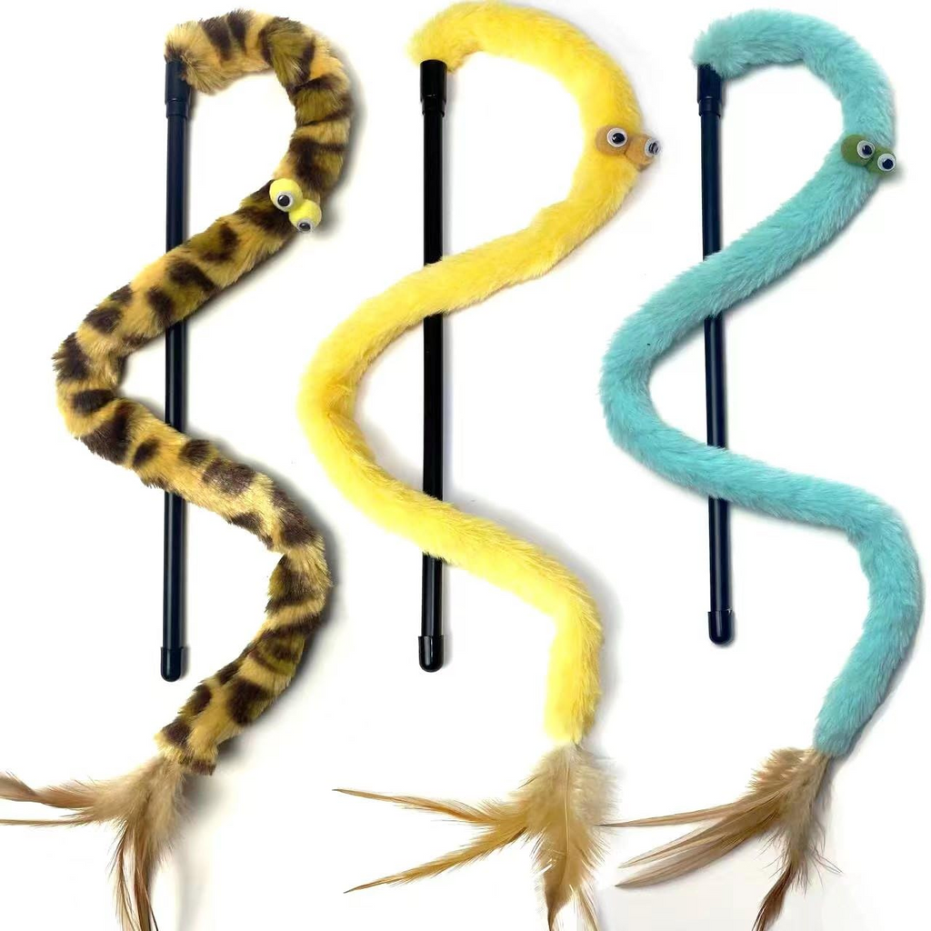 3 Pack Rainbow Cat Wand Toys with Plush Ball and Bell, Interactive Feather Teaser Toy for Indoor Cats and Kittens