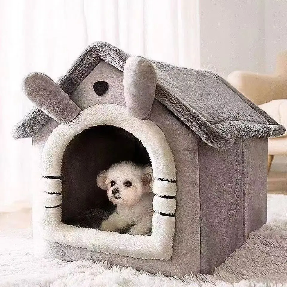 All Season Dog House Style Pet Bed, Removable Washable Indoor Bed for Small Dogs & Cats