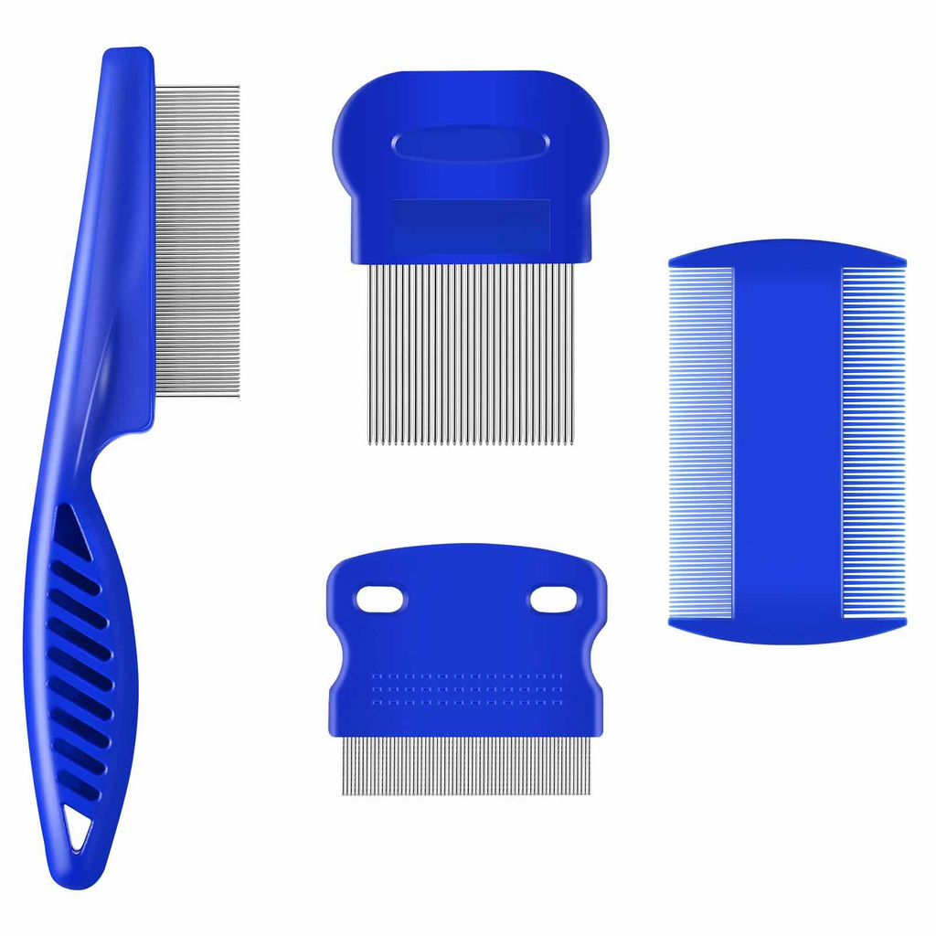 4 Pack Pet Grooming Comb Set with Stainless Steel Rounded Teeth, Double-Sided Flea & Lice Comb for Dogs, Cats & Small Pets