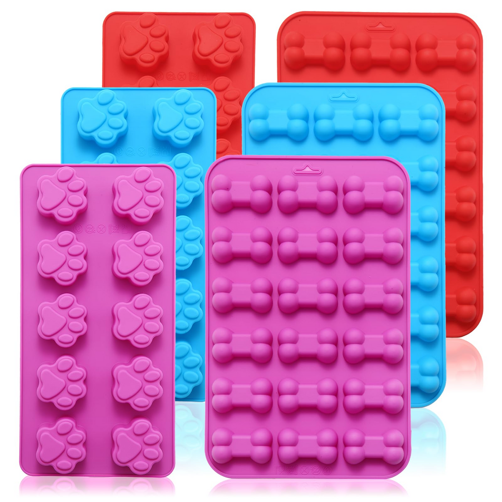 6-Pack Silicone Dog Paw & Bone Treat Molds – Non-Stick Food-Grade Baking Molds for Chocolate, Candy, Ice, Jelly, Biscuits & Homemade Pet Treats