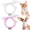 2 Pack Pearl Pet Collar Necklace with Rhinestones and Ribbon Bow, Adjustable Dog & Cat Jewelry for Weddings, Parties & Photos