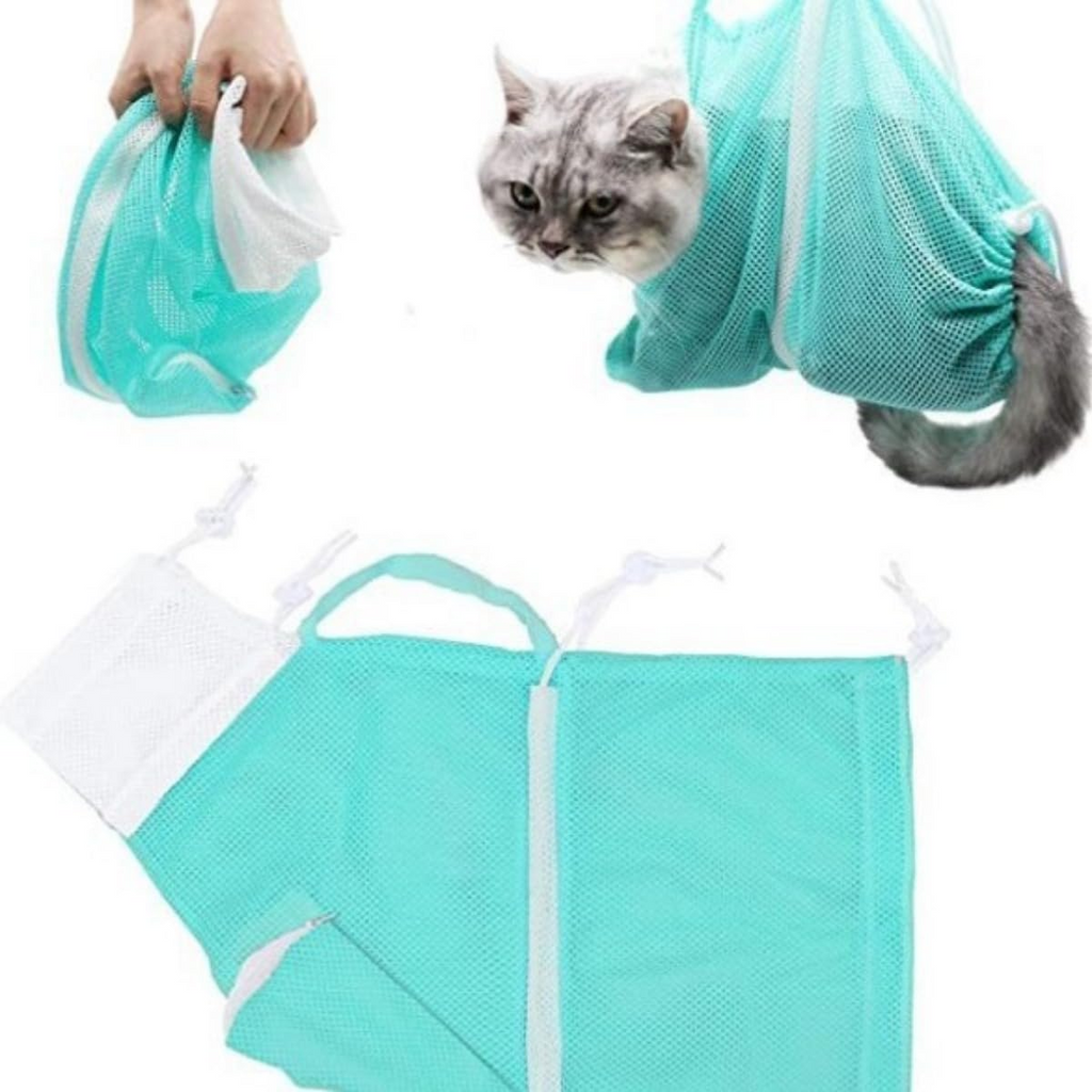 Adjustable Cat Bathing & Grooming Bag, Breathable Pet Restraint Bag with Anti-Bite and Anti-Scratch Design, Green