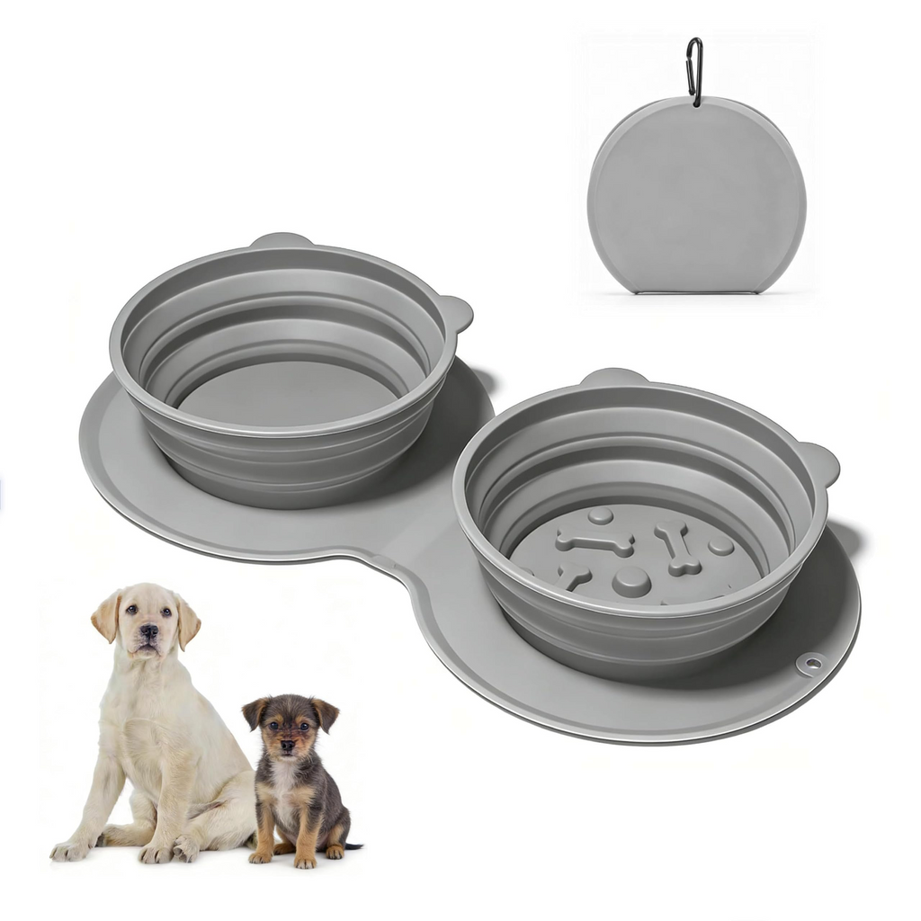 2-in-1 Collapsible Silicone Dog Travel Bowl – Foldable Pet Food & Water Bowl with Carabiner, Leak-Resistant Design for Small & Medium Dogs