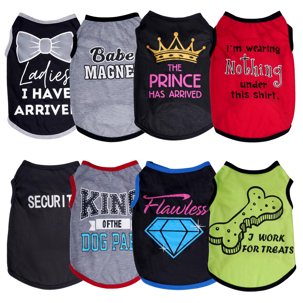 8-Pack Funny Dog Shirts for Small & Medium Dogs – Breathable Sleeveless Pet Vests with Printed Designs for Summer