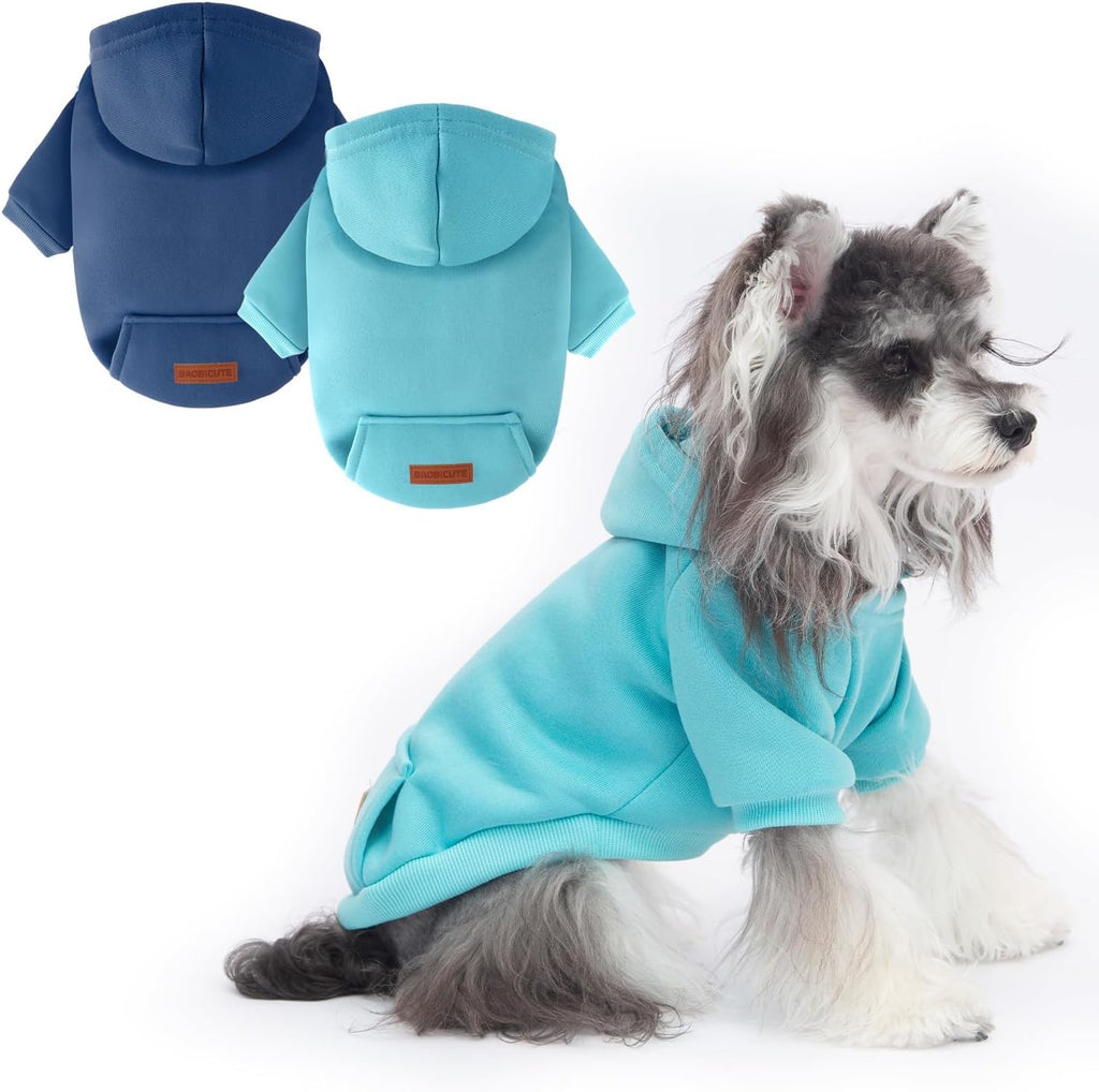 2 Pack Dog Hoodies with Fleece Lining, Warm Pet Sweatshirts for Small & Medium Dogs and Cats, Size L (13.78" Back, 18.9" Chest)