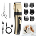 Cordless Dog Grooming Clippers – Rechargeable Low Noise Pet Hair Trimmer with Adjustable Guide Combs, Ceramic Blades for Dogs & Cats, Gold
