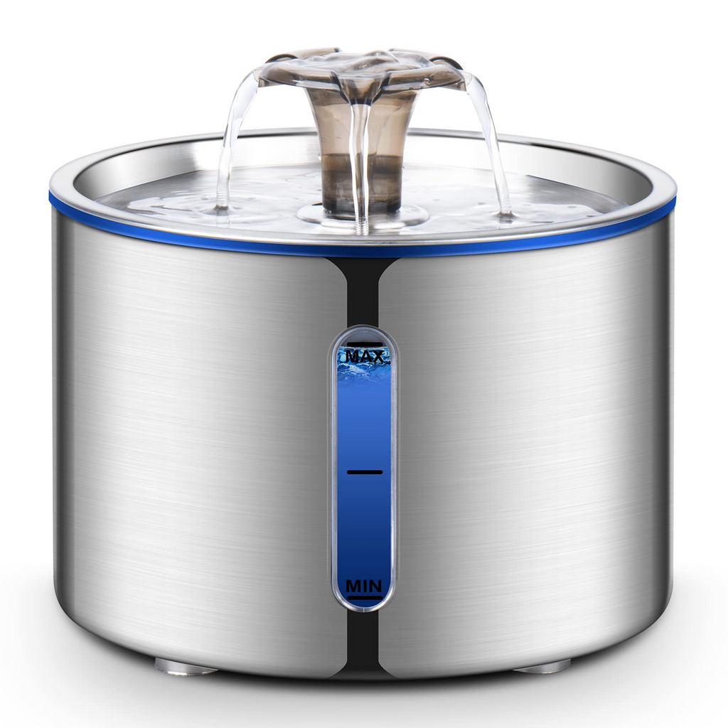 84oz Stainless Steel Cat Water Fountain – 2.5L Automatic Pet Water Fountain with Multi-Layer Filtration, Ultra-Quiet Pump & Water Level Window