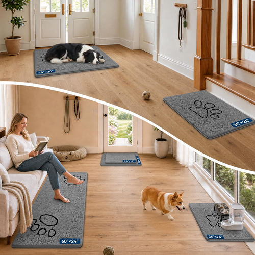 30×20 Absorbent Chenille Dog Doormat – Non-Slip Quick Dry Entryway Rug Ideal for Homes with Dogs, Machine Washable Dirt Trapper for Muddy Paws (Grey 30×20 Inches)