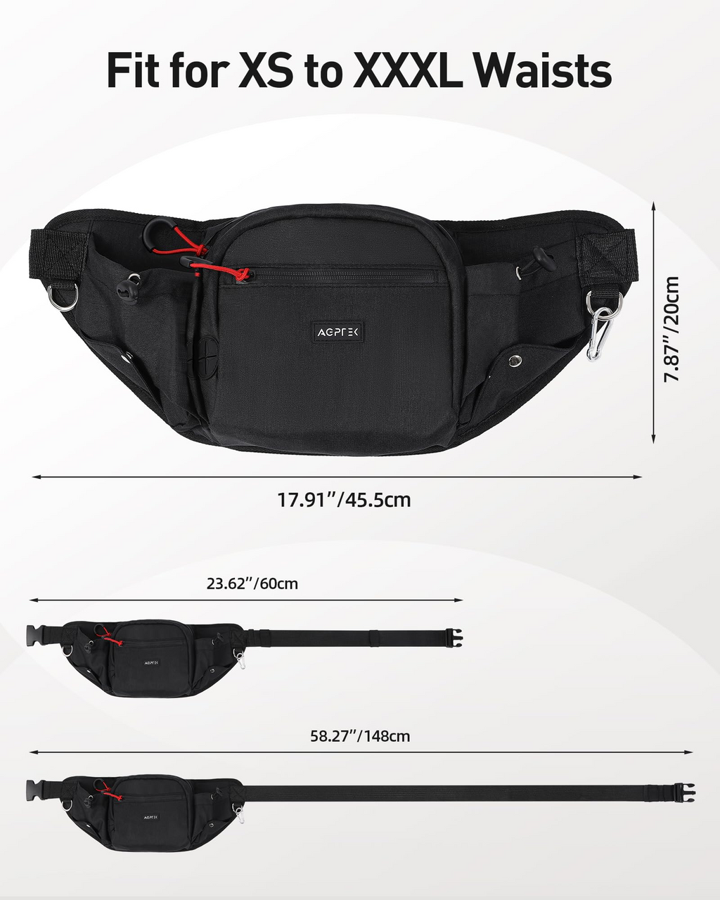 Dog Walking Fanny Pack with Treat Pouch – Adjustable Waist Bag with Removable Snack Pouch, Water Bottle Holder, Poop Bag Dispenser & Waterproof Zipper, Black