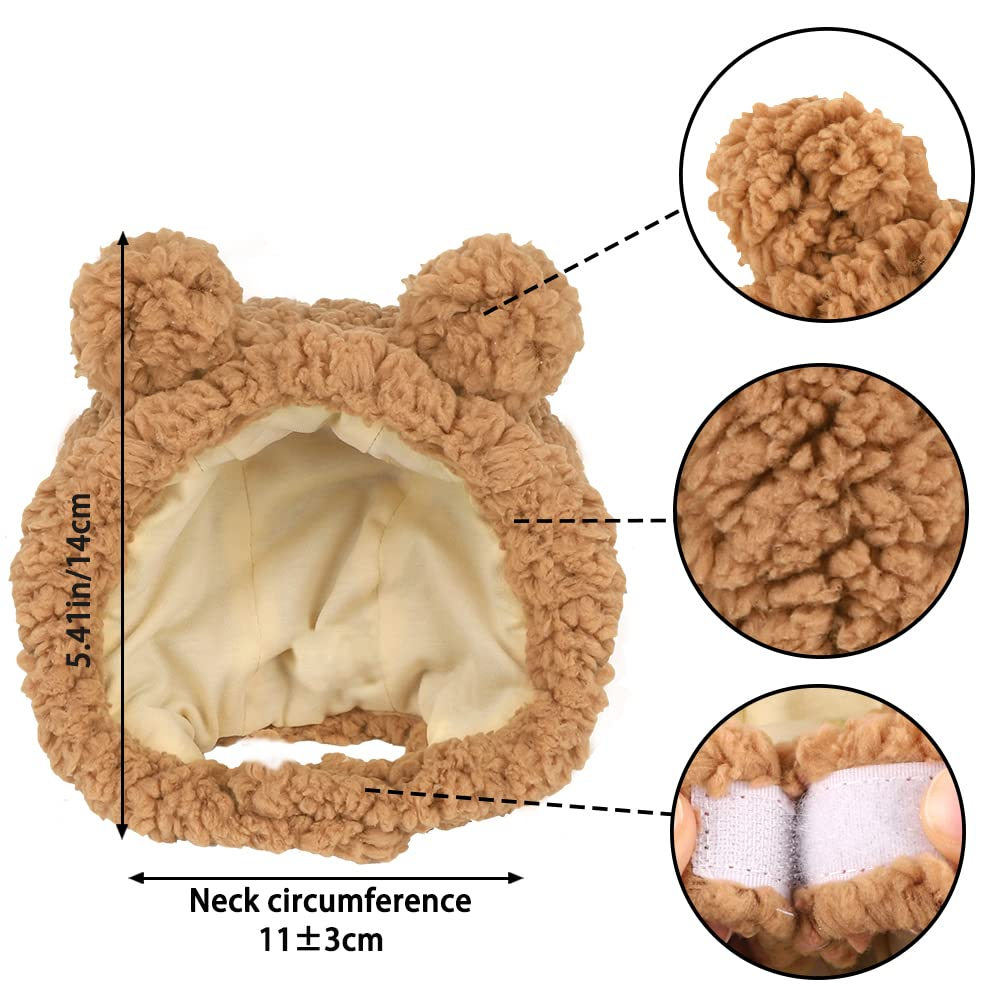 Cute Bear Hat for Cats and Small Dogs, Adjustable Soft Plush Pet Headwear, Warm Winter Costume, Brown