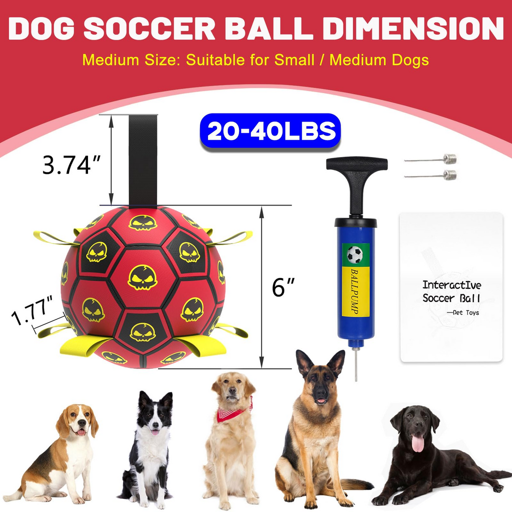 Interactive Dog Soccer Ball Toy with Straps – 6-Inch Durable Waterproof Fetch Ball with Pump for Indoor & Outdoor Play
