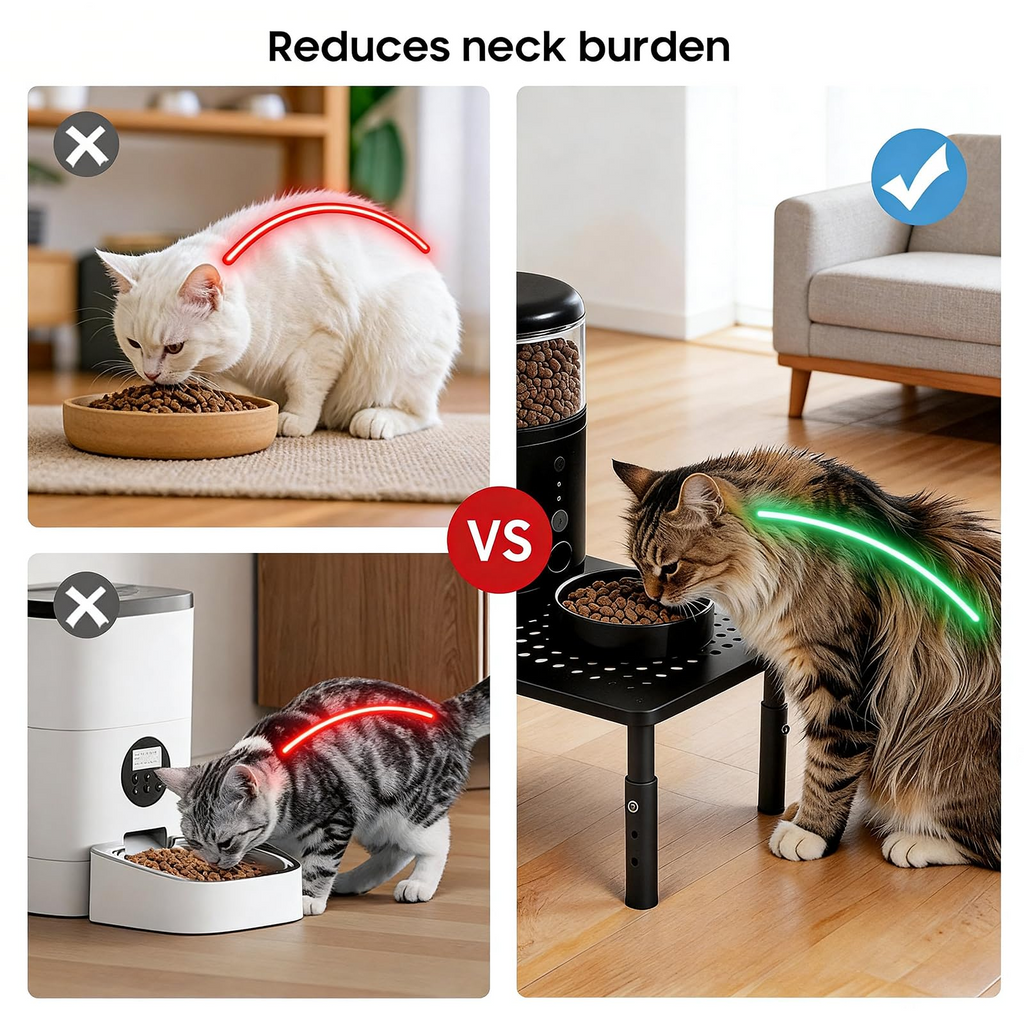 Adjustable Elevated Cat Feeder Stand – Raised Pet Feeding Station for Automatic Feeders & Bowls with 3 Height Settings and Storage Base