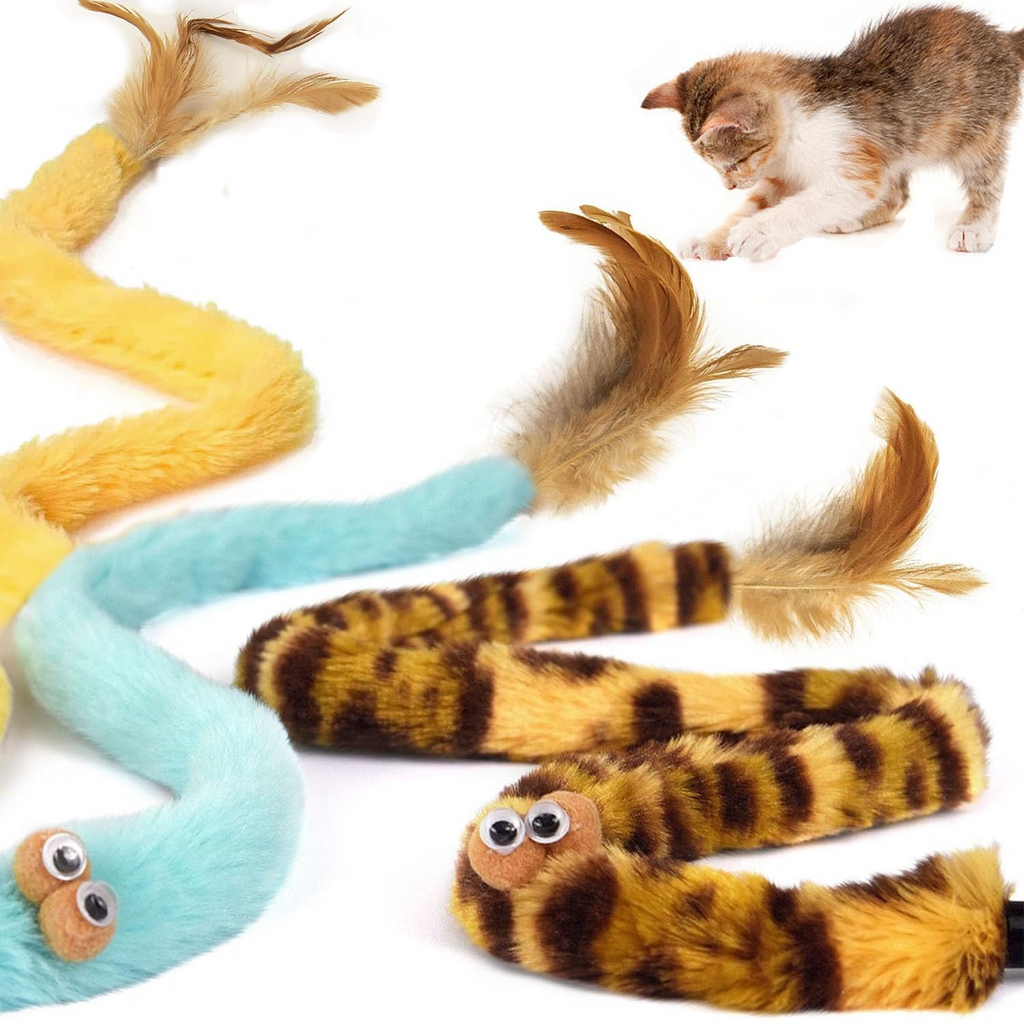 3 Pack Rainbow Cat Wand Toys with Plush Ball and Bell, Interactive Feather Teaser Toy for Indoor Cats and Kittens