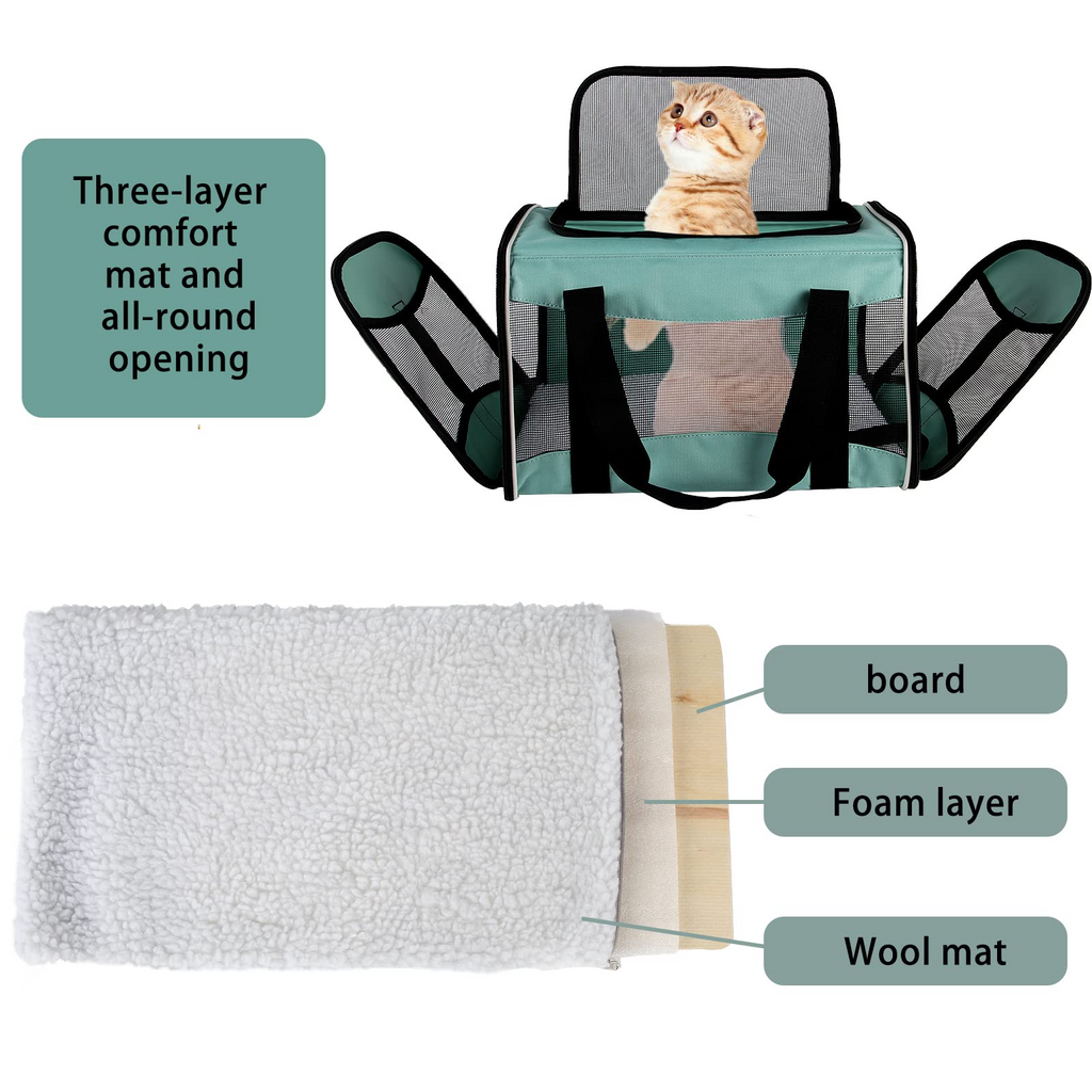 Soft-Sided Pet Carrier for Cats & Small Dogs – TSA Airline Approved Collapsible Travel Carrier with Washable Bed, Mesh Panels & Shoulder Strap, 17 x 11 x 11 Inches