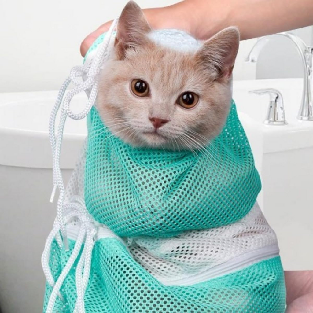 Adjustable Cat Bathing & Grooming Bag, Breathable Pet Restraint Bag with Anti-Bite and Anti-Scratch Design, Green