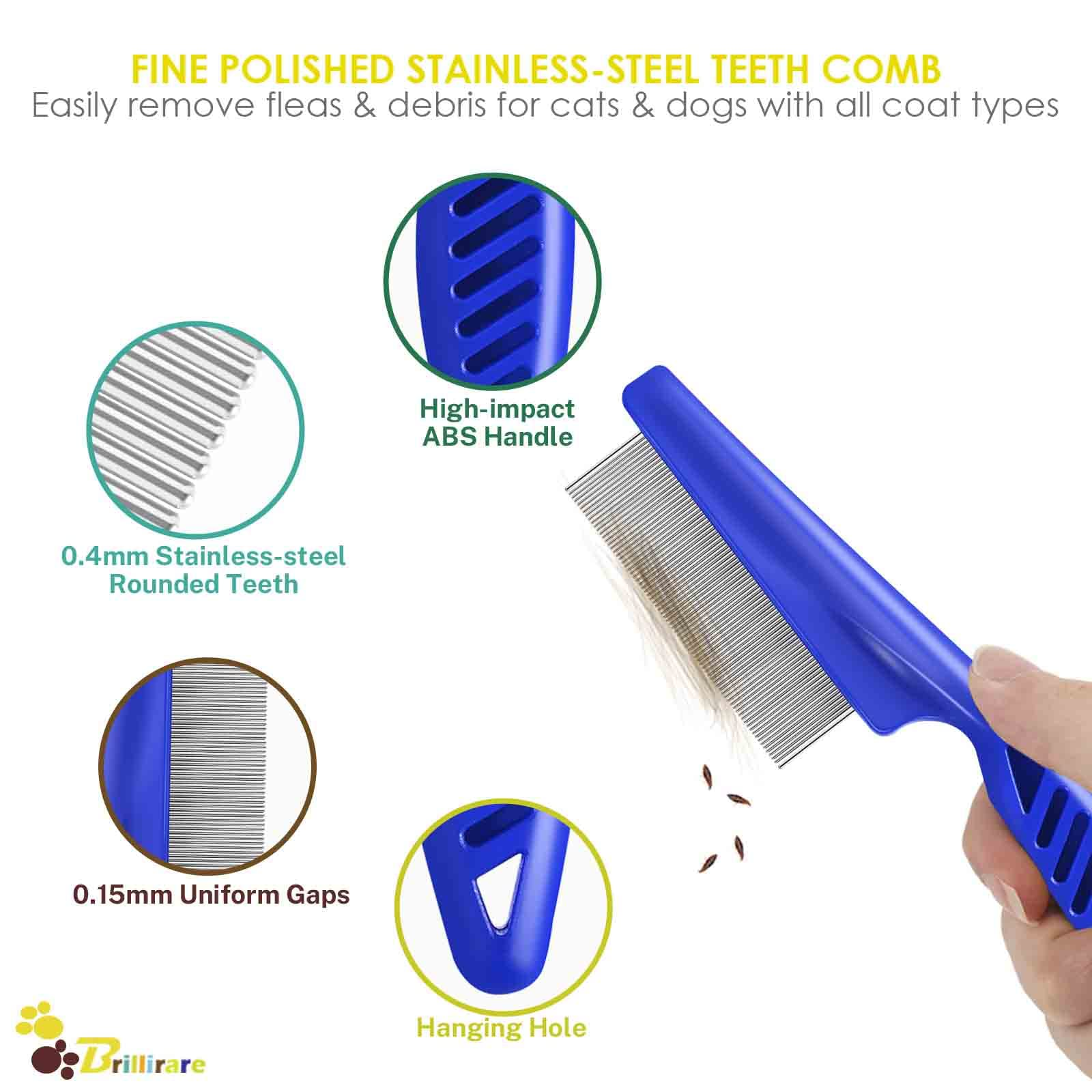 4 Pack Pet Grooming Comb Set with Stainless Steel Rounded Teeth, Double-Sided Flea & Lice Comb for Dogs, Cats & Small Pets