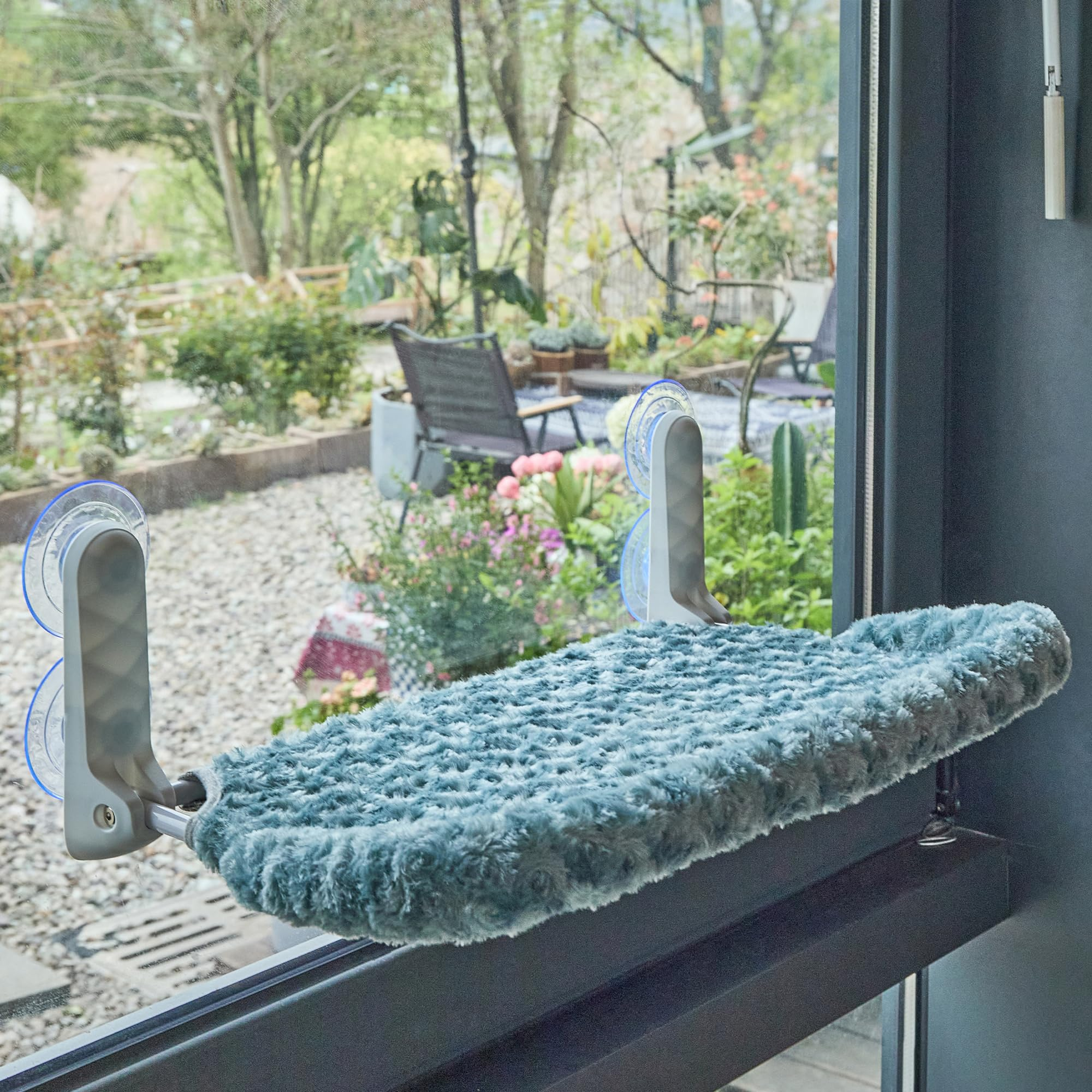 Cat Window Perch with Cushion Rim, Portable Wall Hammock with Heavy-Duty Suction Cups, Plush & Breathable Design, Green