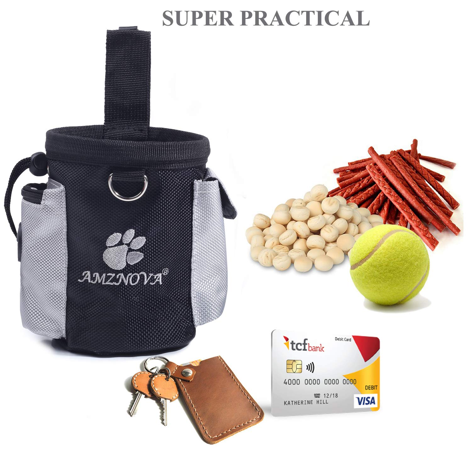 Dog Treat Training Pouch with Adjustable Waist Belt, Belt Clip & Dual Storage Pockets, 3 Cup Capacity for Walking and Pet Training