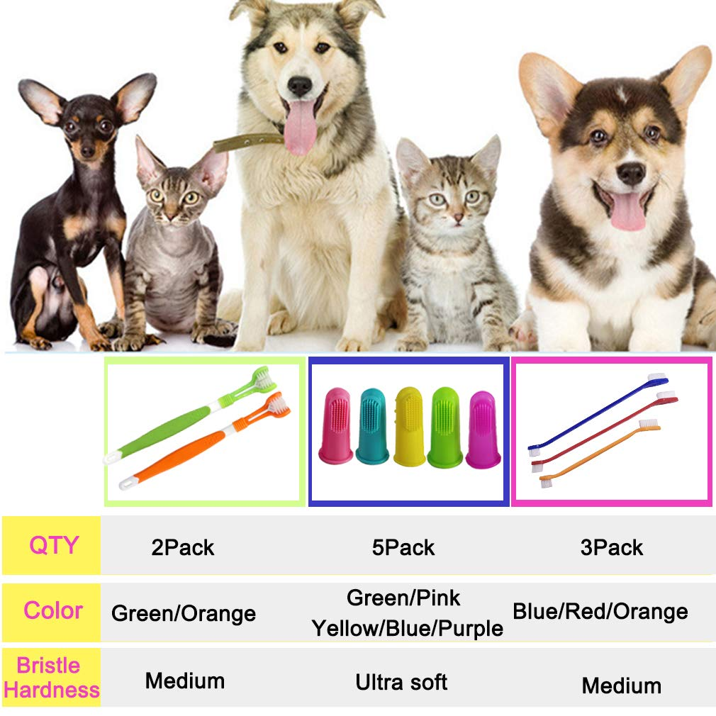 10-Pack Pet Dog Toothbrush Kit – Triple Head, Double Head & Finger Toothbrush Set for Dogs, Cats & Pet Oral Care