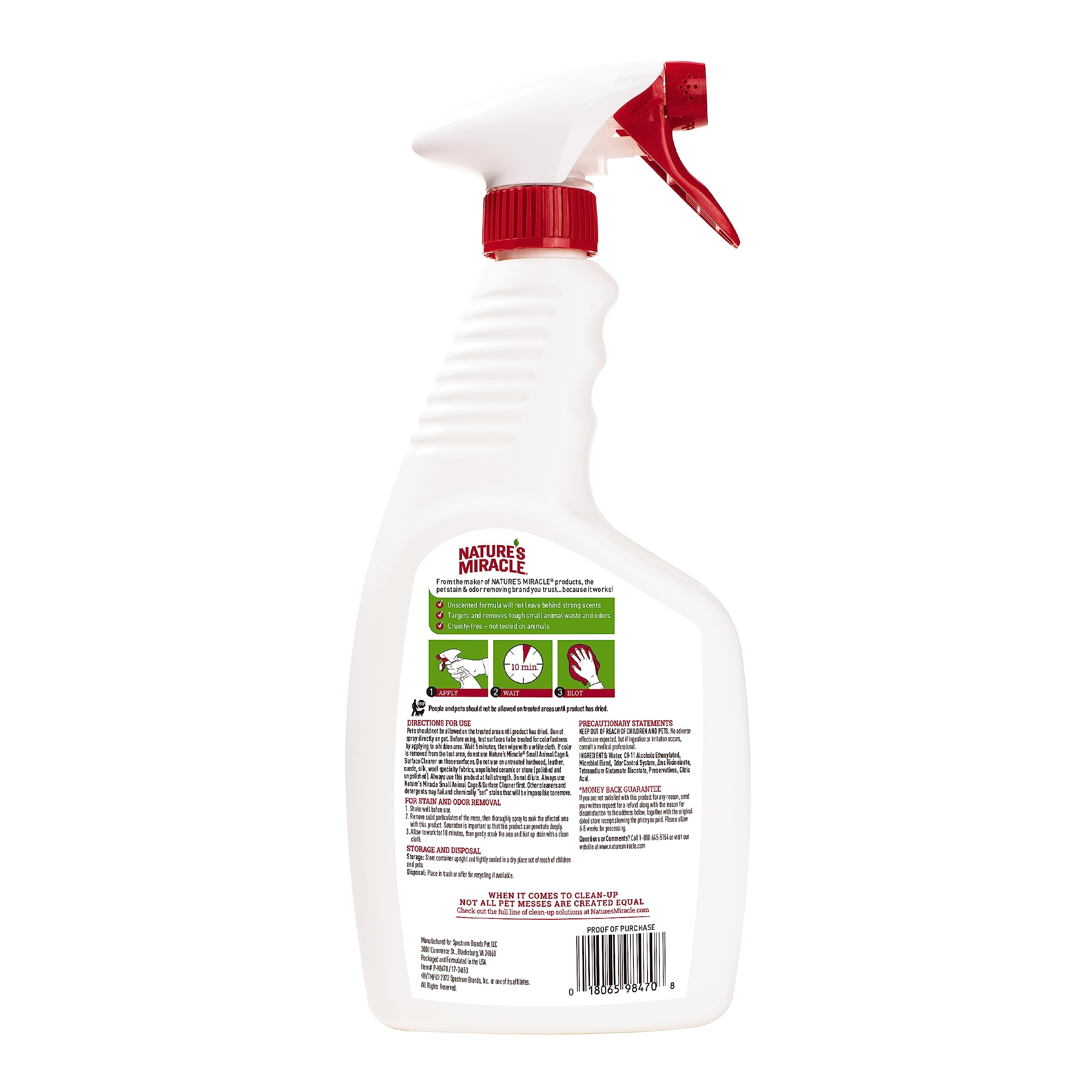 Bio-Enzymatic Small Animal Cage & Surface Cleaner – Unscented Stain & Odor Remover with OdorCapture 360 Technology, 24 oz