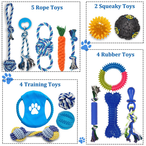 15-Pack Dog Toys for Small & Medium Dogs – Interactive Rope, Chew, Squeaky & Treat Dispensing Toys for Teething, Dental Care & Play