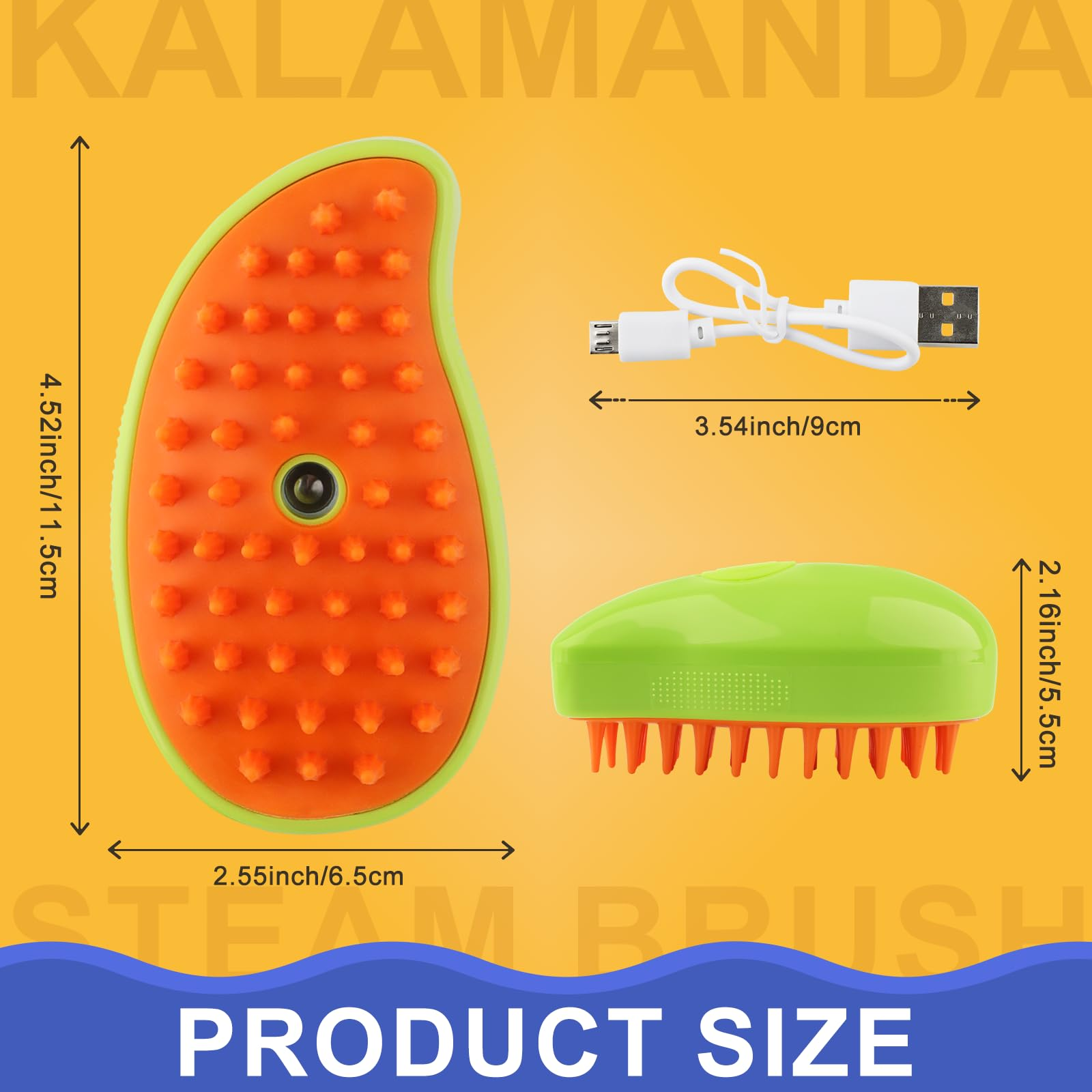 3-in-1 Pet Steam Brush with Spray Mist, Silicone Massage Grooming Comb for Cats and Dogs, Detachable Design, Mango Green