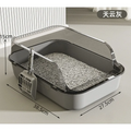 Semi Covered Cat Litter Box with Removable Scoop, Plastic Anti-Tracking Pet Toilet for Odor Control