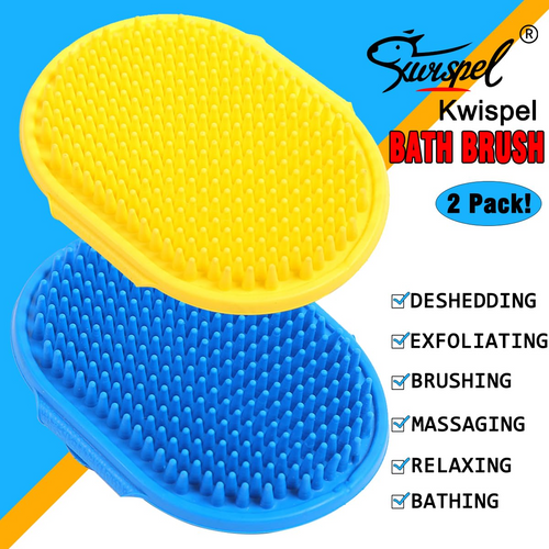 2 Pack Pet Grooming & Bath Brush with Adjustable Ring Handle, Soft Rubber Shampoo Brush for Long and Short Haired Dogs and Cats