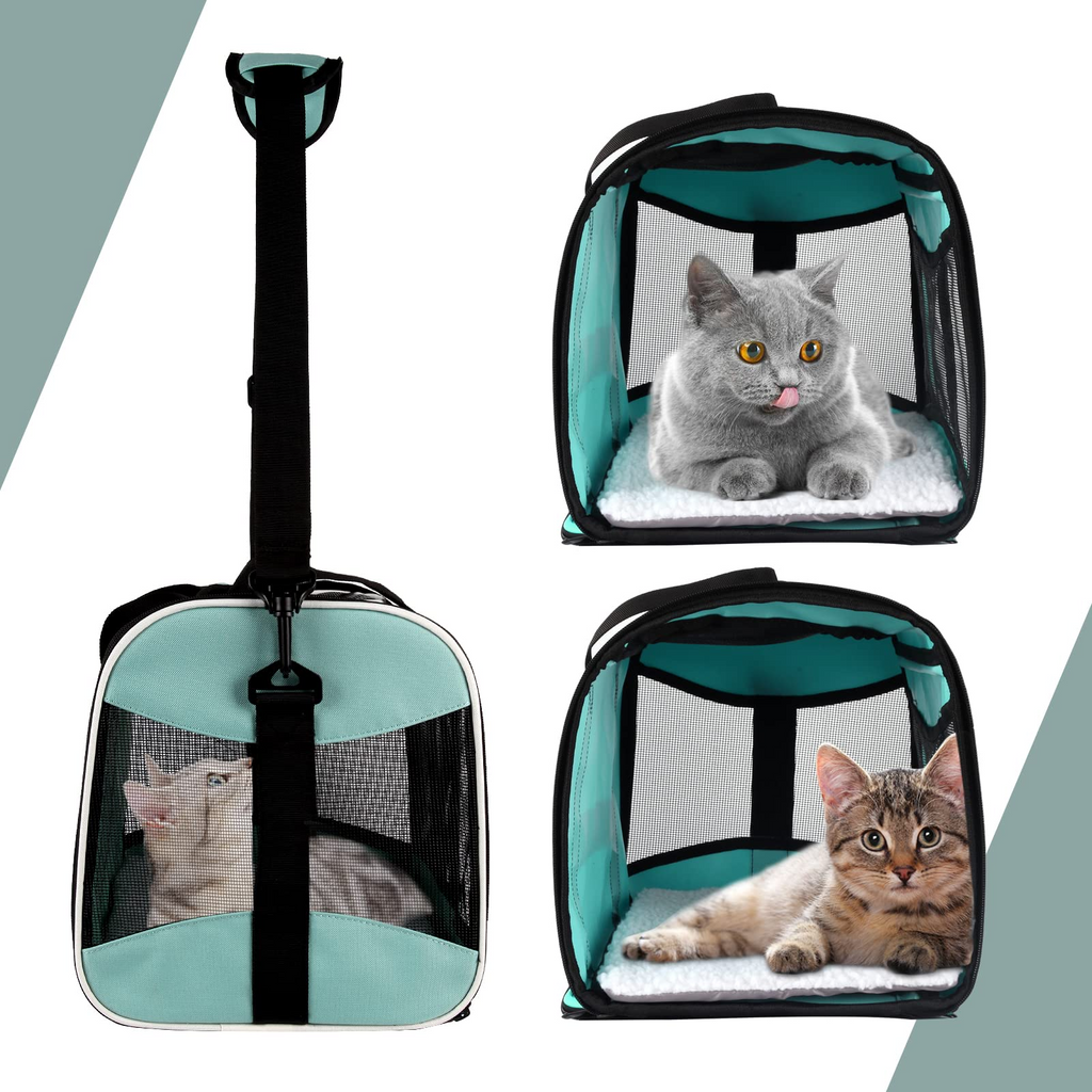 Soft-Sided Pet Carrier for Cats & Small Dogs – TSA Airline Approved Collapsible Travel Carrier with Washable Bed, Mesh Panels & Shoulder Strap, 17 x 11 x 11 Inches