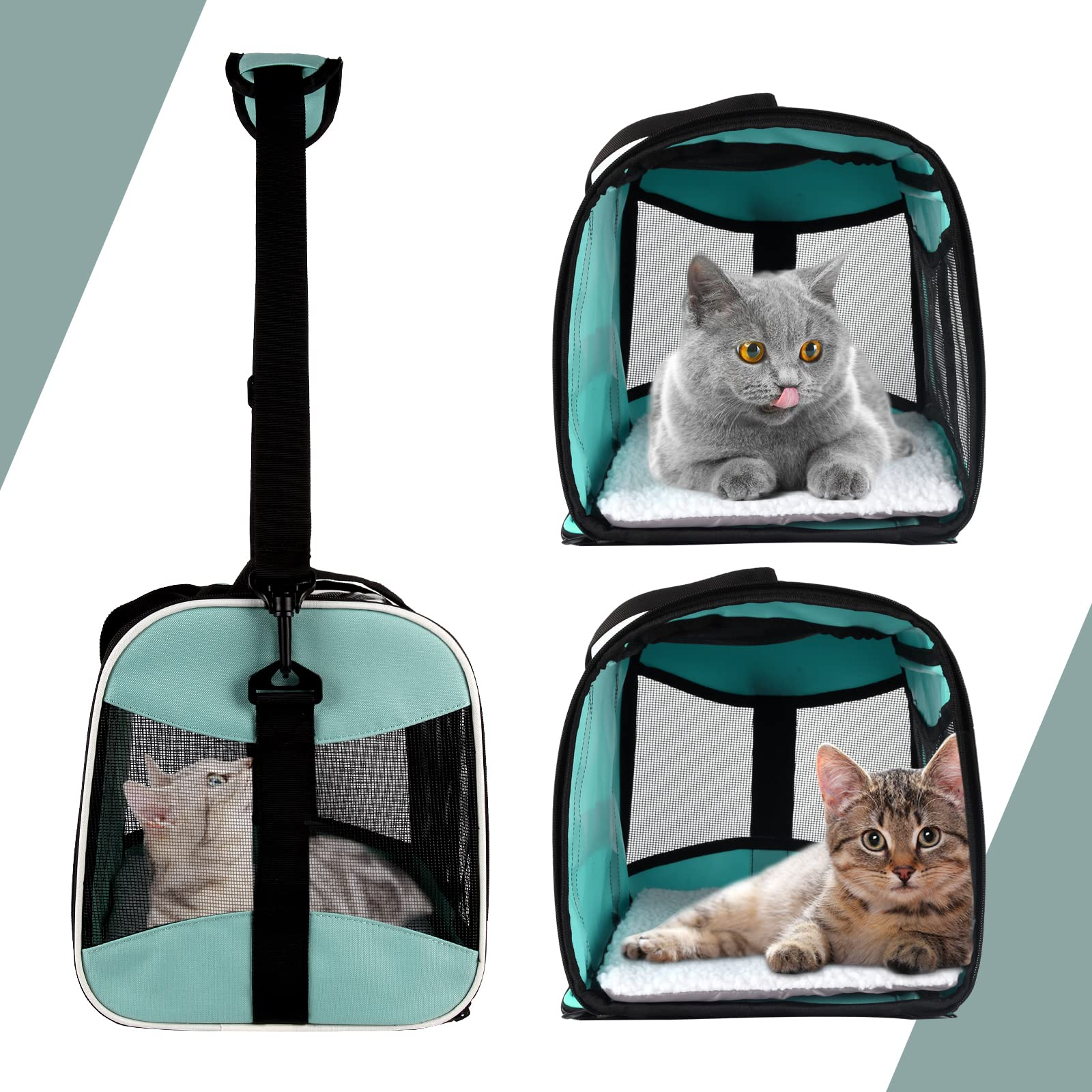 Soft-Sided Pet Carrier for Cats & Small Dogs – TSA Airline Approved Collapsible Travel Carrier with Washable Bed, Mesh Panels & Shoulder Strap, 17 x 11 x 11 Inches