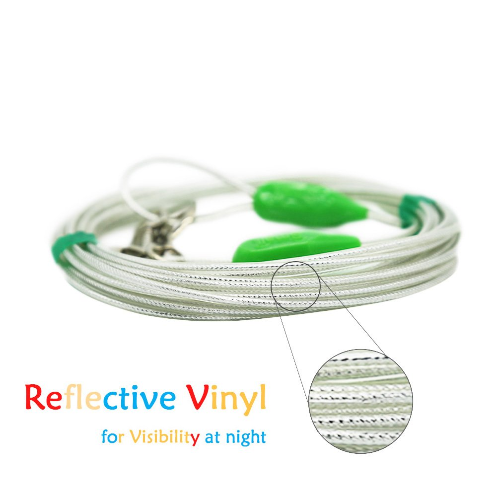 25 ft Reflective Dog Tie-Out Cable for Dogs Up to 35 lbs, Steel Cable with Swivel Clips, Anti-Rust Vinyl Coating for Outdoor Use