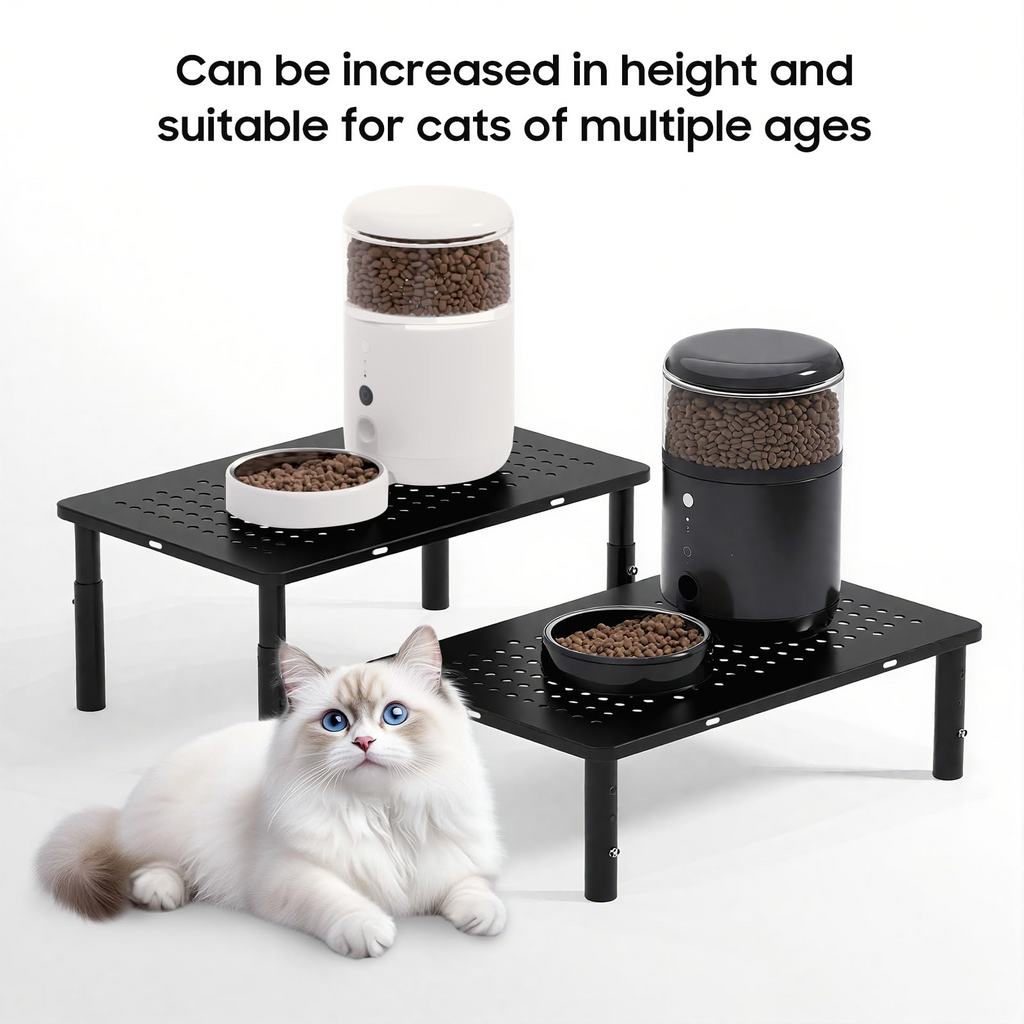 Adjustable Elevated Cat Feeder Stand – Raised Pet Feeding Station for Automatic Feeders & Bowls with 3 Height Settings and Storage Base