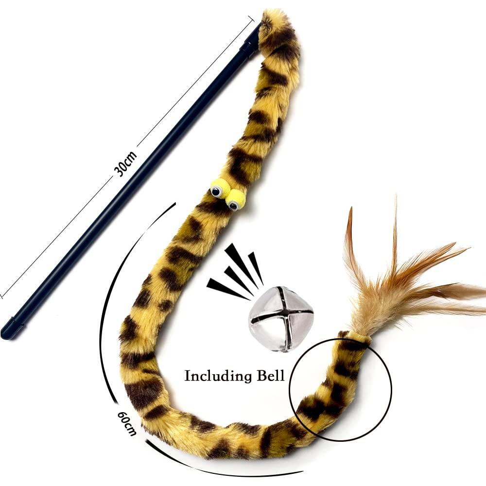 3 Pack Rainbow Cat Wand Toys with Plush Ball and Bell, Interactive Feather Teaser Toy for Indoor Cats and Kittens