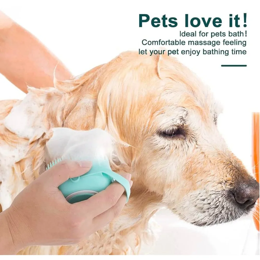 Pet Bath Massage Brush with Soft Silicone Bristles for Dogs, Cats & Puppies, Blue