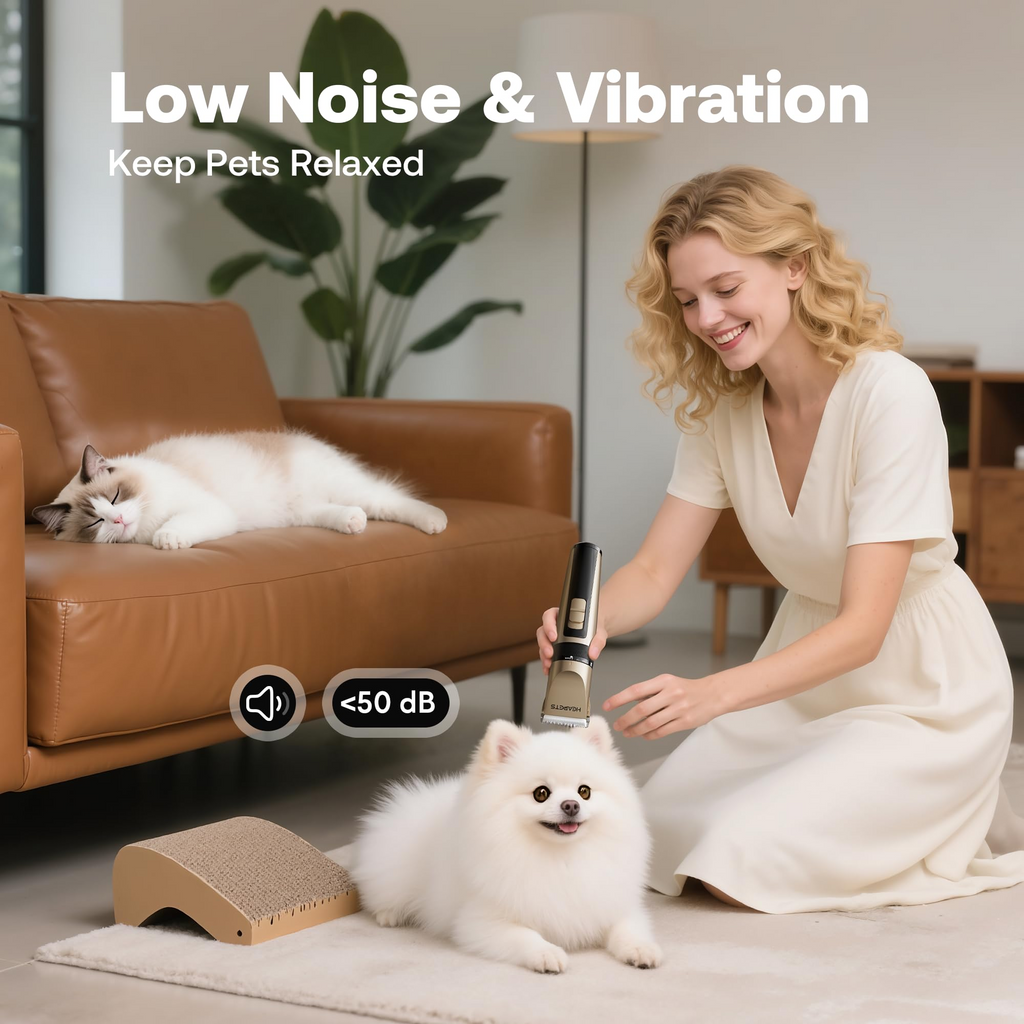 Cordless Dog Grooming Clippers – Rechargeable Low Noise Pet Hair Trimmer with Adjustable Guide Combs, Ceramic Blades for Dogs & Cats, Gold