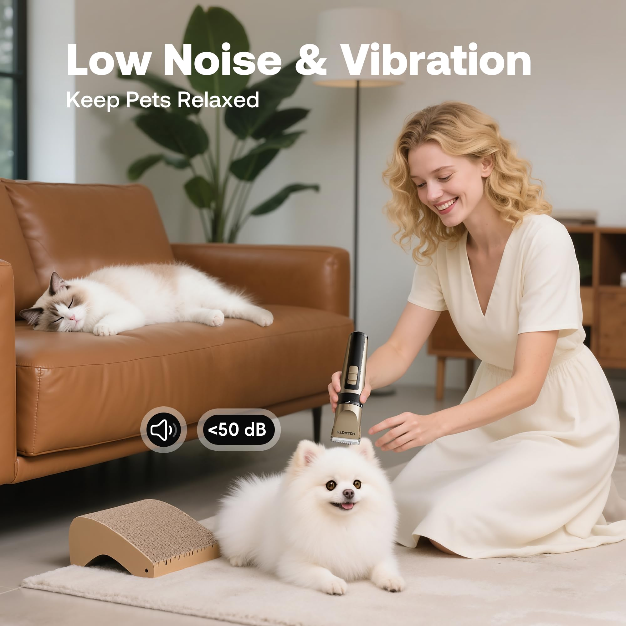 Cordless Dog Grooming Clippers – Rechargeable Low Noise Pet Hair Trimmer with Adjustable Guide Combs, Ceramic Blades for Dogs & Cats, Gold