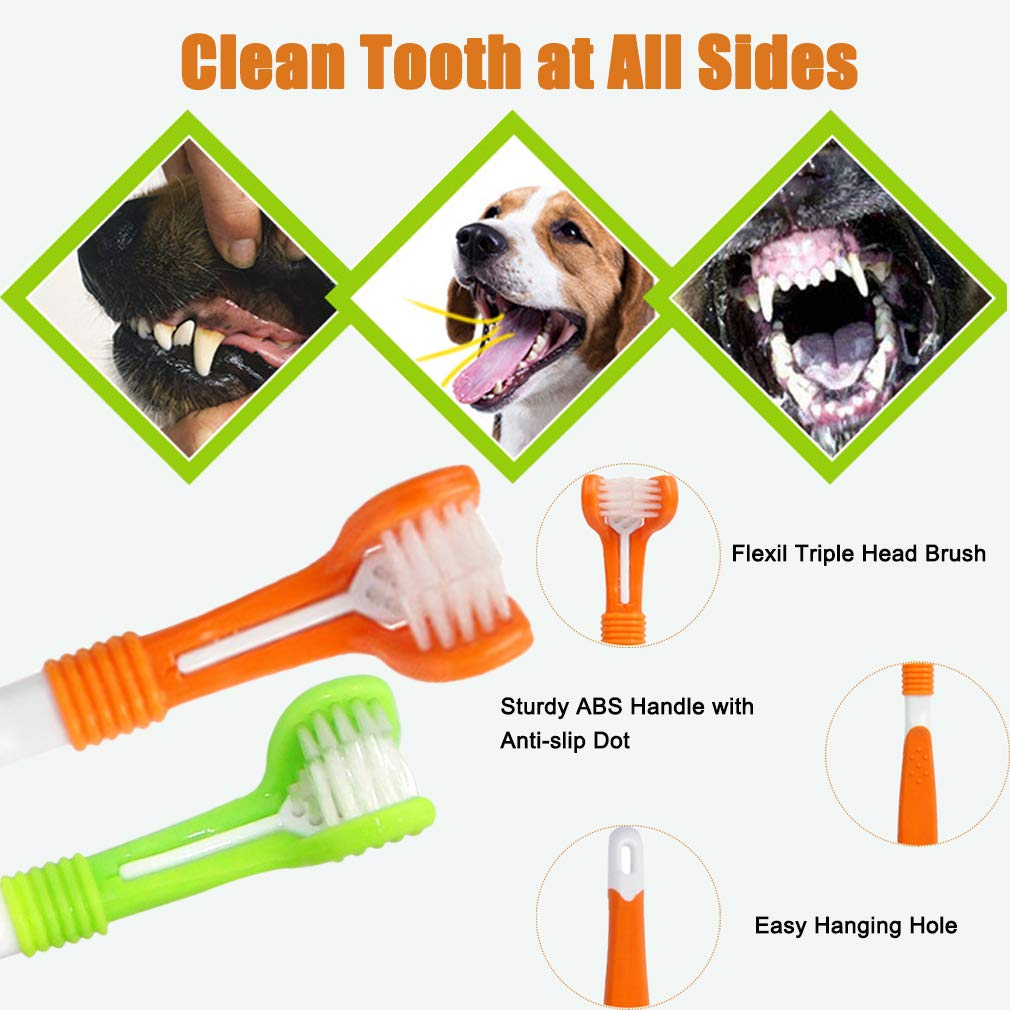 10-Pack Pet Dog Toothbrush Kit – Triple Head, Double Head & Finger Toothbrush Set for Dogs, Cats & Pet Oral Care