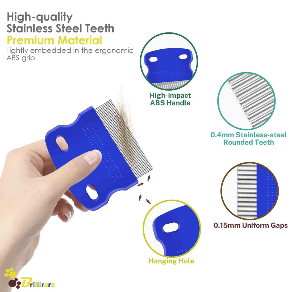 4 Pack Pet Grooming Comb Set with Stainless Steel Rounded Teeth, Double-Sided Flea & Lice Comb for Dogs, Cats & Small Pets