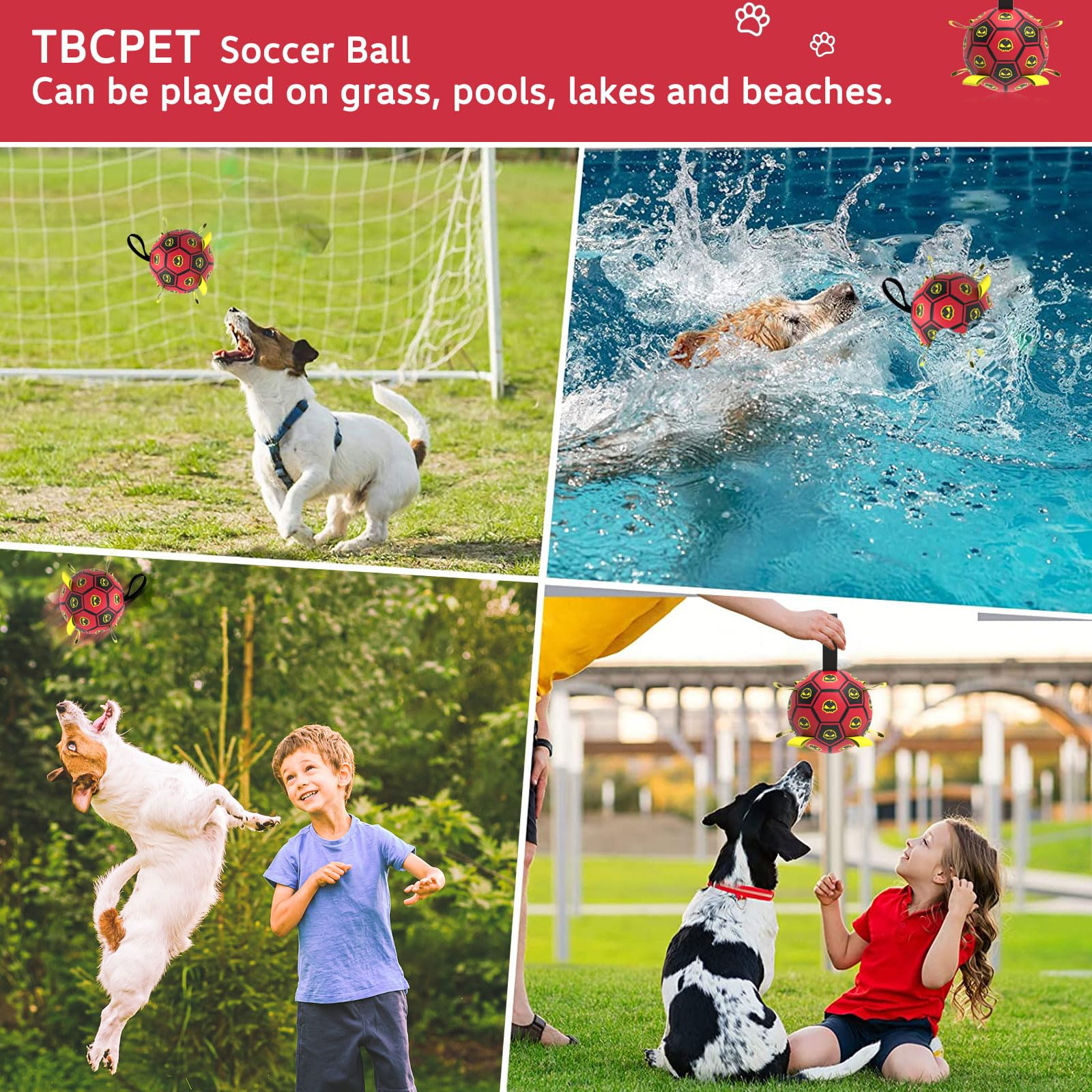 Interactive Dog Soccer Ball Toy with Straps – 6-Inch Durable Waterproof Fetch Ball with Pump for Indoor & Outdoor Play