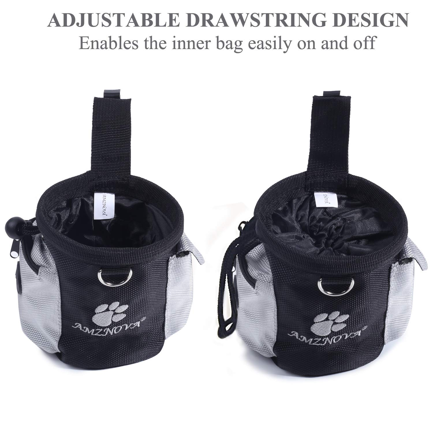 Dog Treat Training Pouch with Adjustable Waist Belt, Belt Clip & Dual Storage Pockets, 3 Cup Capacity for Walking and Pet Training