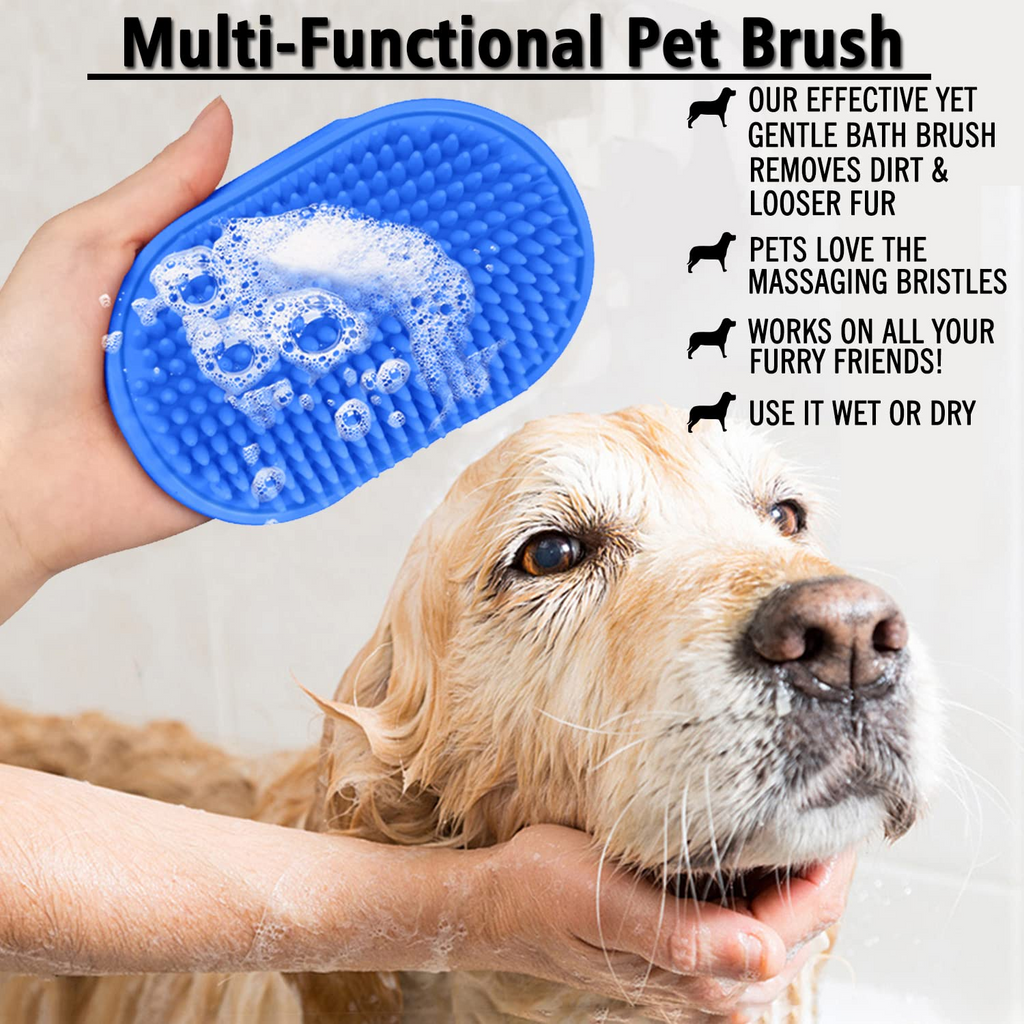 2 Pack Pet Grooming & Bath Brush with Adjustable Ring Handle, Soft Rubber Shampoo Brush for Long and Short Haired Dogs and Cats