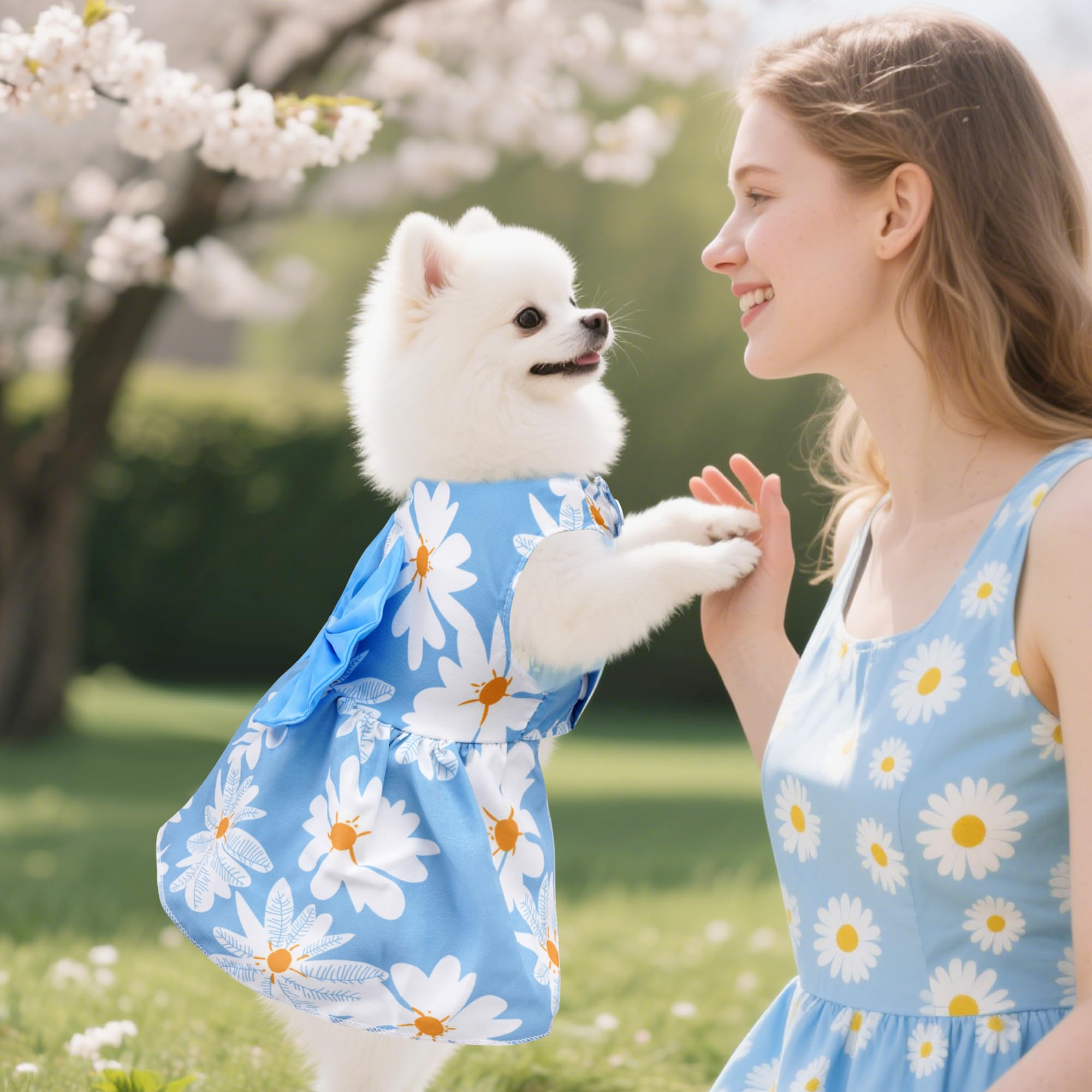 4 Pack Cute Pet Dresses for Small and Medium Dogs & Cats, Soft Breathable Puppy Skirts with Lace and Front Buttons