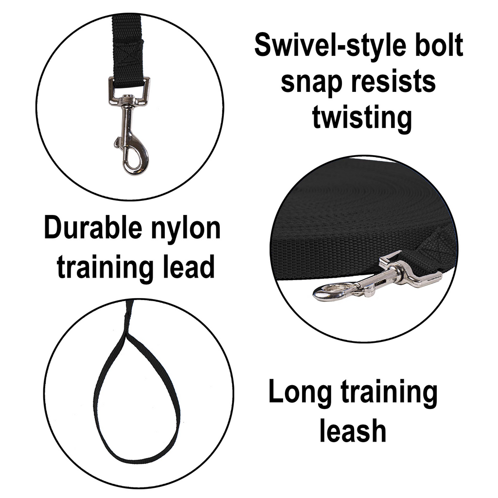Long Dog Training Leash 30 ft, Nylon Recall Training Lead with Swivel Bolt Snap, 3/4 in Wide for Obedience Training, Hiking, Camping & Outdoor Play