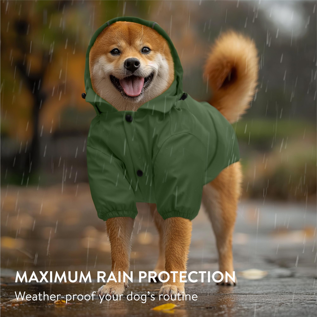 Waterproof Hooded Dog Rain Jacket with Removable Hood, Double-Layer Water-Resistant Dog Raincoat with Pocket, Size M, Green