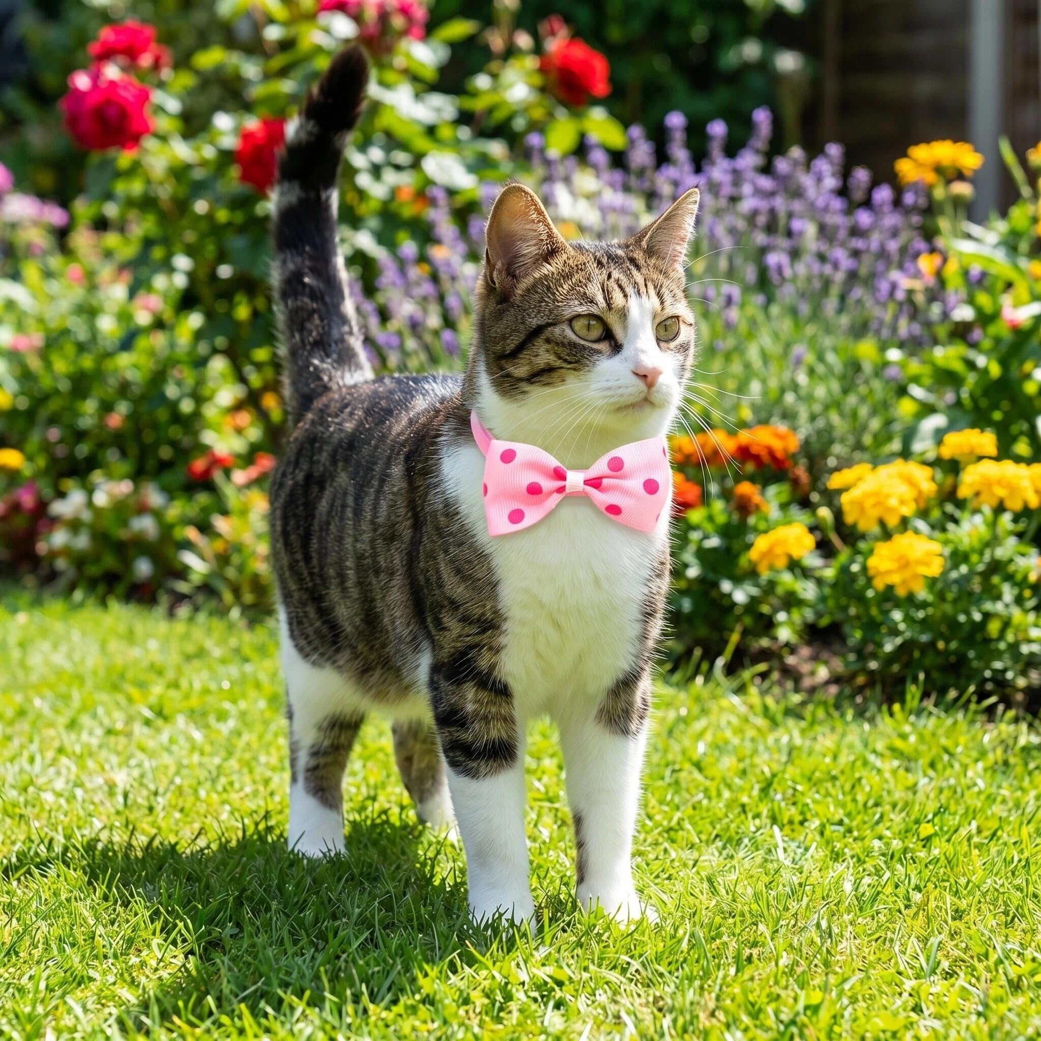 Adjustable Dot Bow Tie Pet Collar, Safety Neck Collar for Dogs and Cats