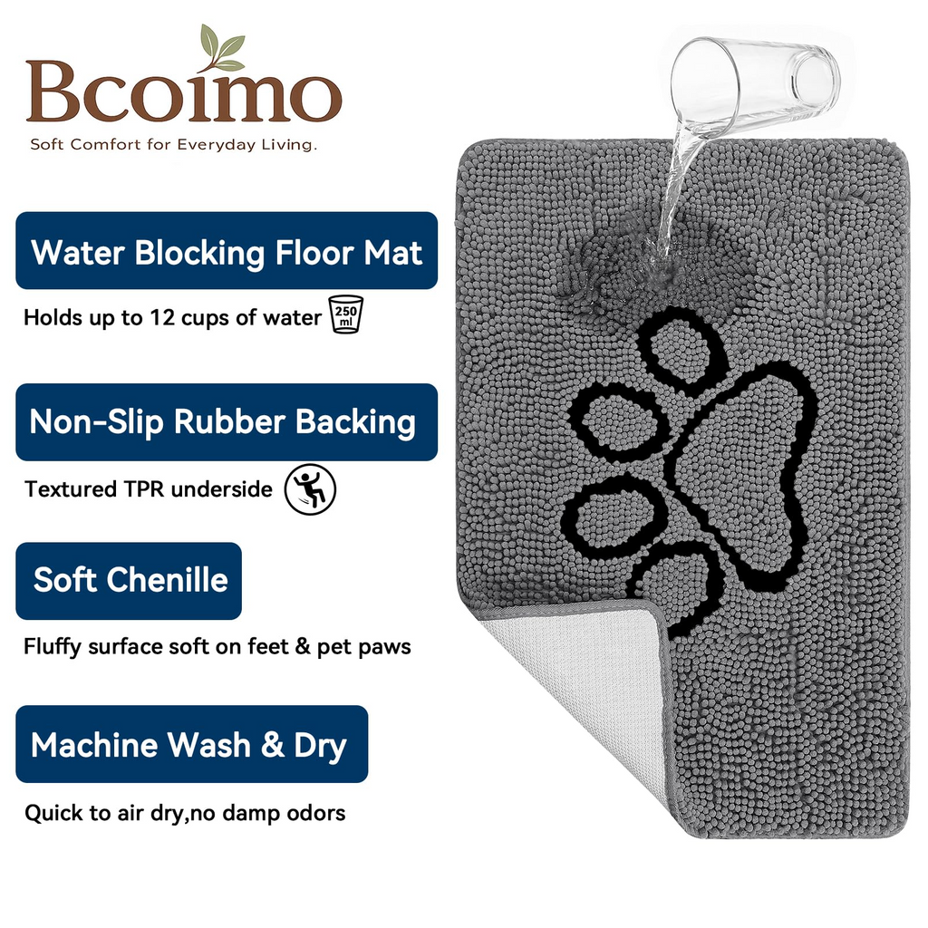 30×20 Absorbent Chenille Dog Doormat – Non-Slip Quick Dry Entryway Rug Ideal for Homes with Dogs, Machine Washable Dirt Trapper for Muddy Paws (Grey 30×20 Inches)