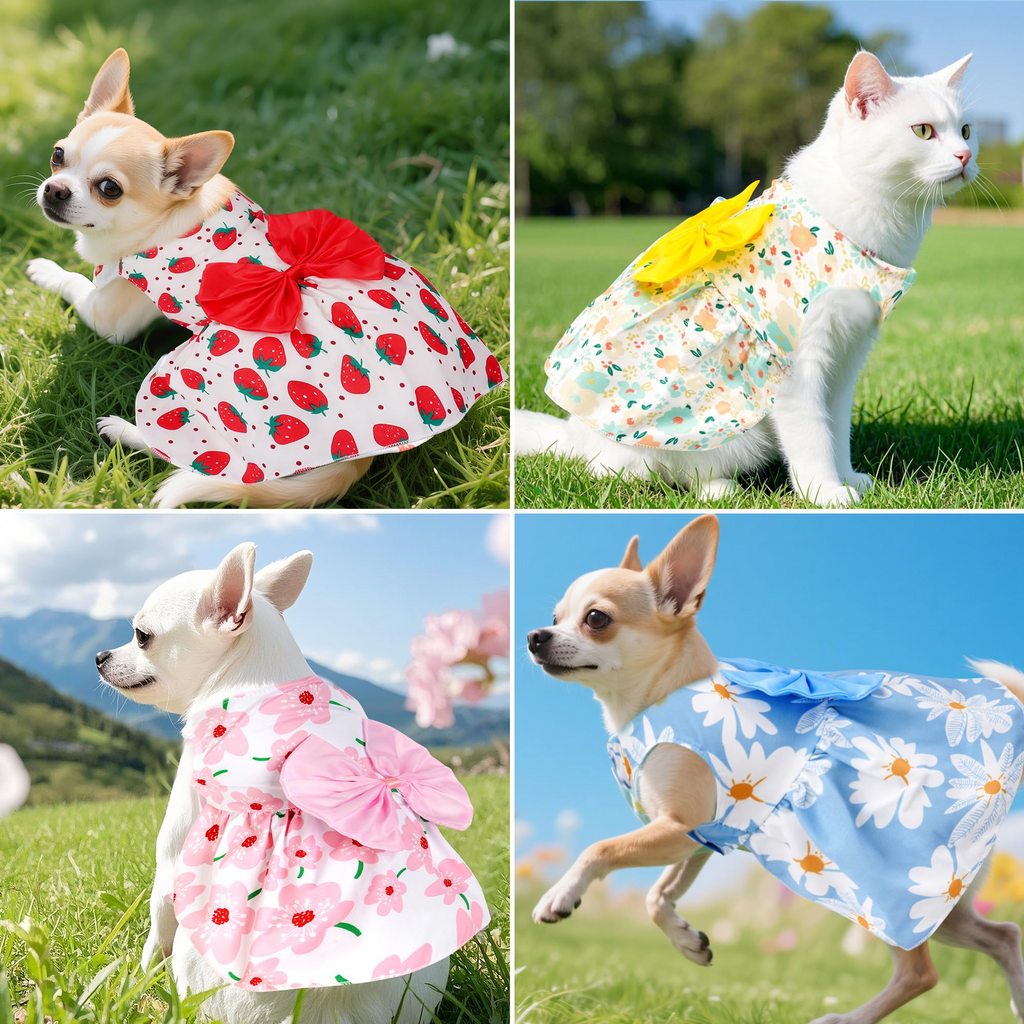 4 Pack Cute Pet Dresses for Small and Medium Dogs & Cats, Soft Breathable Puppy Skirts with Lace and Front Buttons