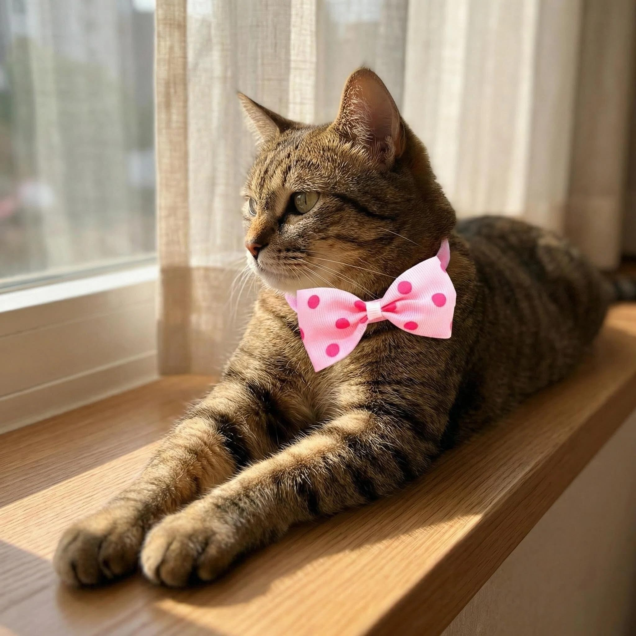 Adjustable Dot Bow Tie Pet Collar, Safety Neck Collar for Dogs and Cats
